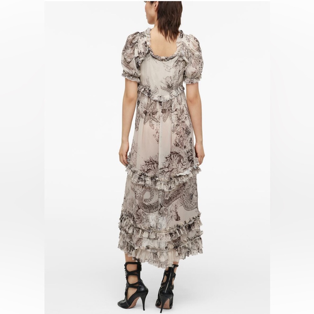 Zara NWT Studio Limited Edition  printed ruffled silk dress 2532/78, sz M - Picture 4 of 14